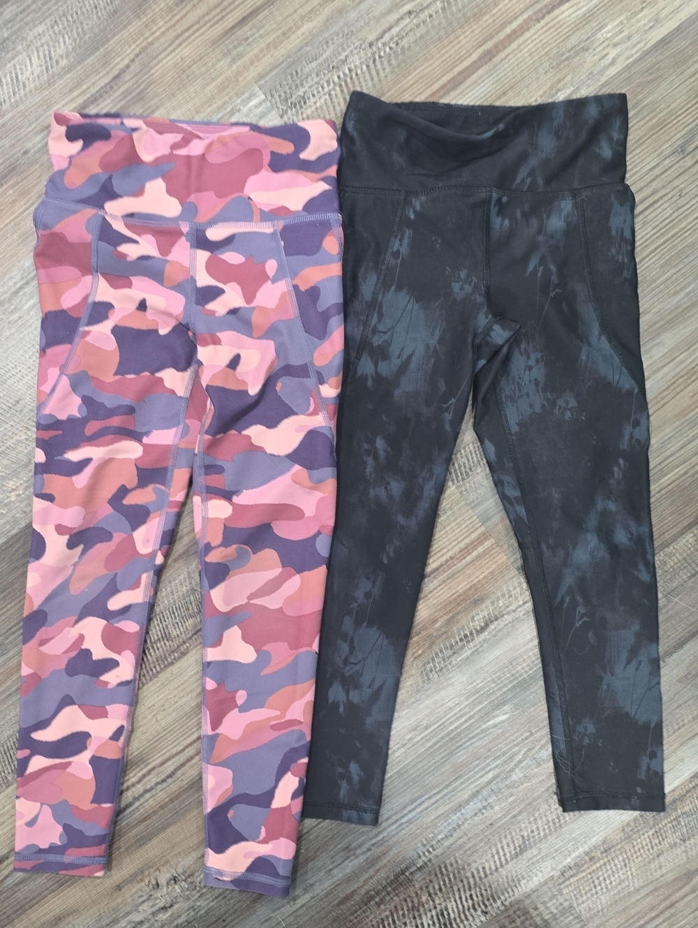 Old Navy Girls' Pink & Purple Camo Leggings + Black Marble Active Leggings